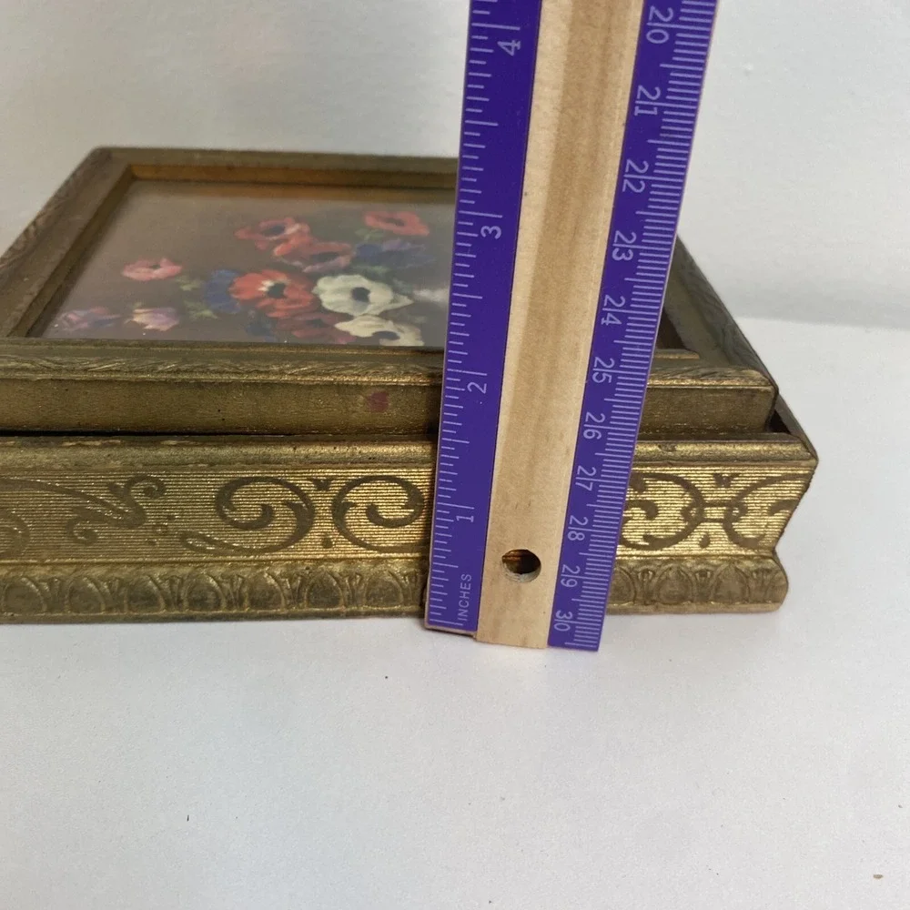 Vintage Wood Vanity Dresser Gold Jewelry Box Mirror 5x6